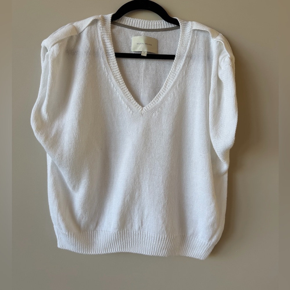 Brochu Walker White V-Neck Knit Sweater